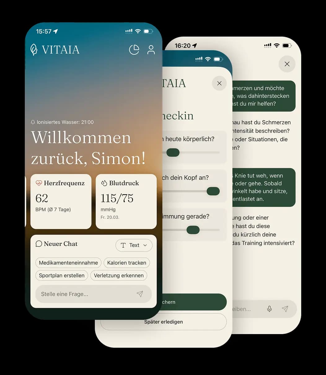 Vorschau der VITAIA App auf dem Smartphone