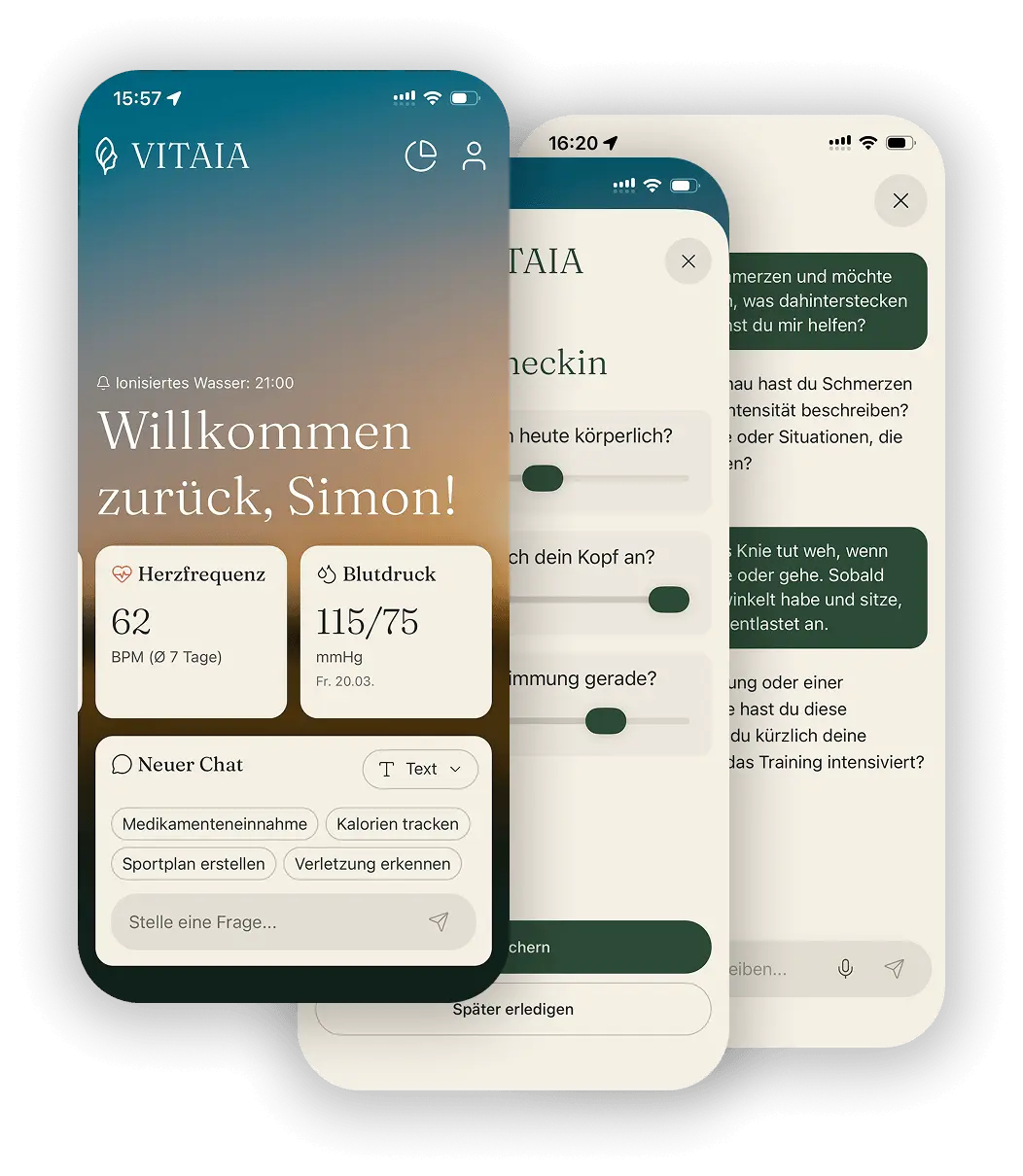 Vorschau der VITAIA App auf dem Smartphone
