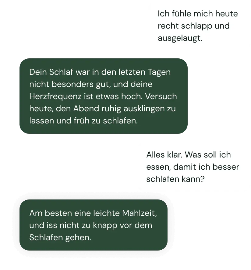 Chatverlauf mit VITAIA zu Gesundheitsfragen